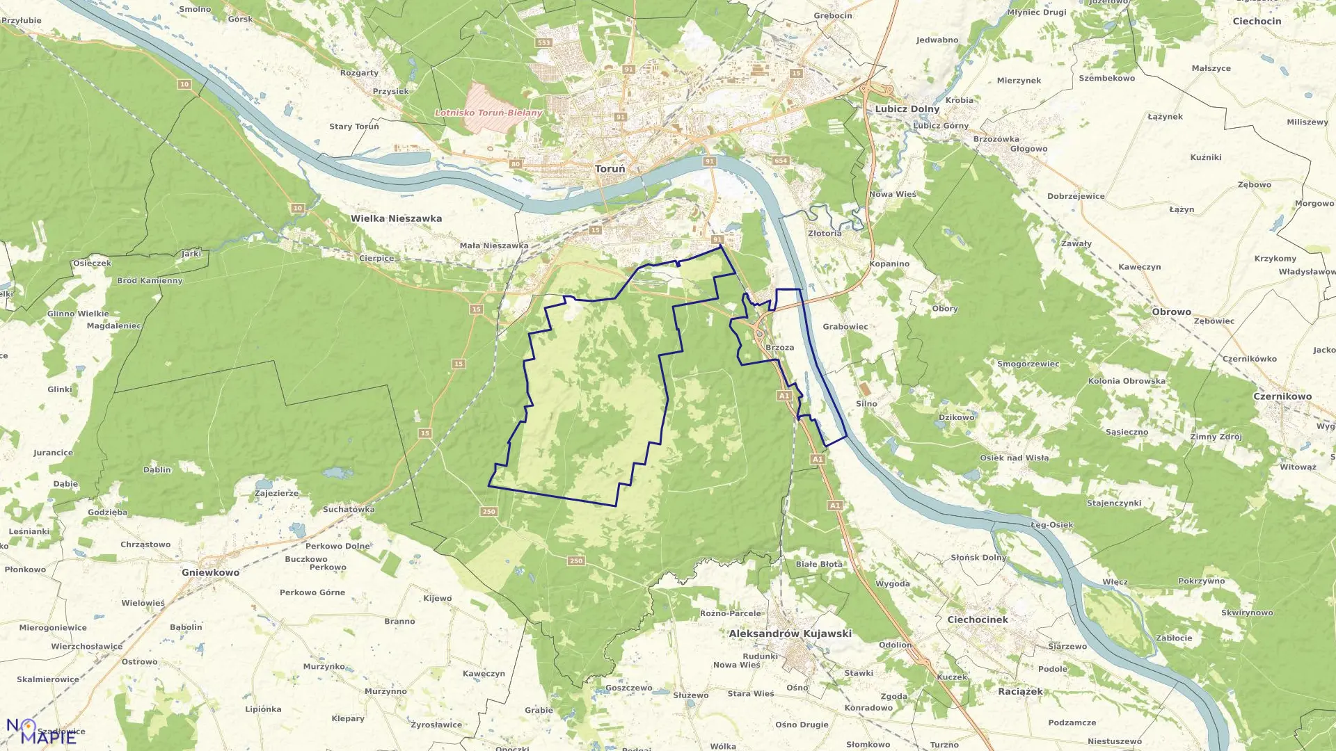 Mapa obrębu Brzoza w gminie Wielka Nieszawka