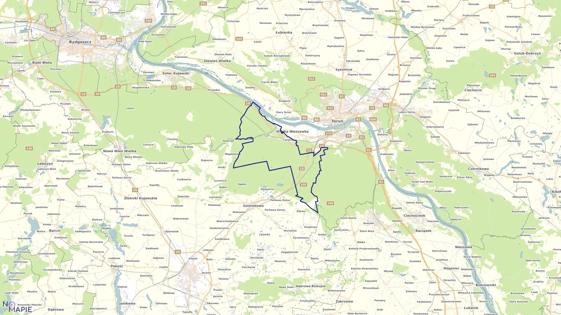 Mapa obrębu Cierpice w gminie Wielka Nieszawka