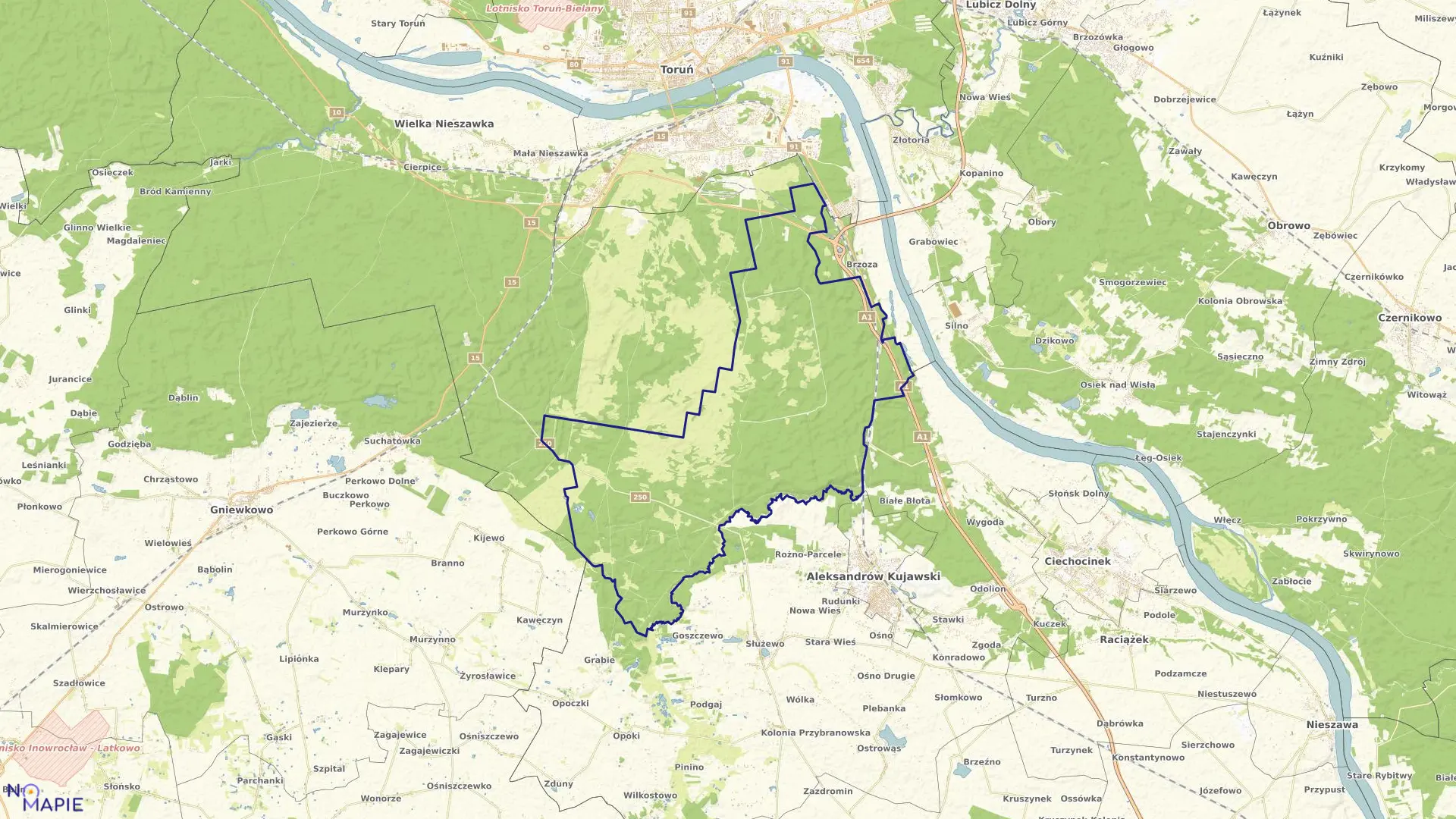 Mapa obrębu Popioły w gminie Wielka Nieszawka